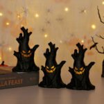 LED electronic candle lights, ghost tree stump decorations, and ghost face ornaments for festive ambiance - Image 3
