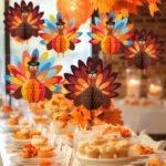 Turkey honeycomb ball ornaments - Thanksgiving party and autumn-themed table centerpieces for ambiance decoration