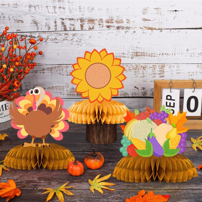 Turkey-themed party table supplies - paper honeycomb decoration for table arrangement - Image 3