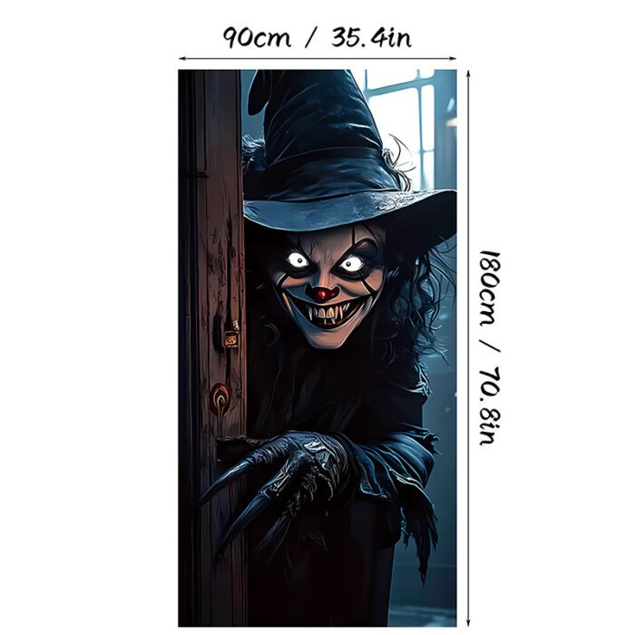 Halloween Witch and Crow Polyester Door Cover - Dark Spooky Festival Horror Atmosphere Porch Decorative Hanging Cloth - Image 2