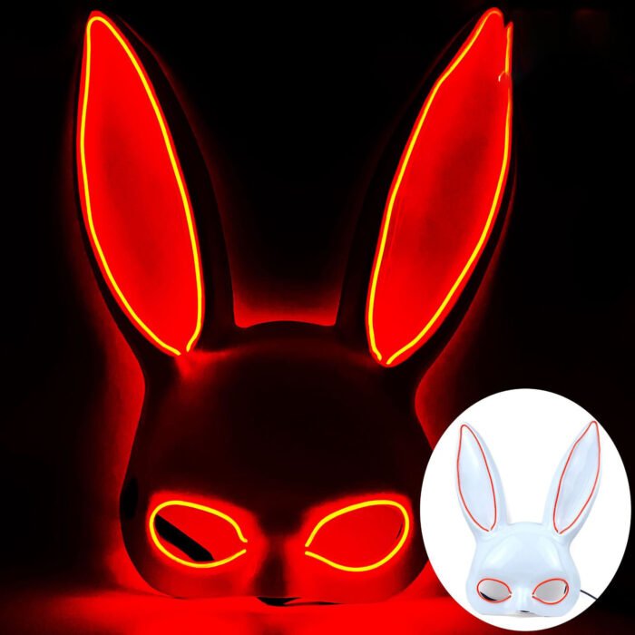 Glowing LED bar party atmosphere props - half-face long-eared rabbit, ghost face, clown for Halloween costume COSPLAY - Image 2