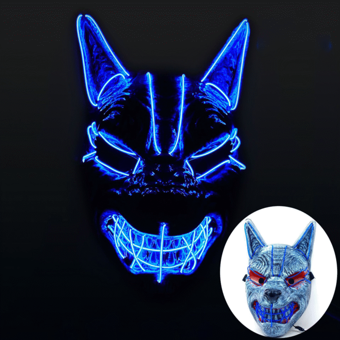 Halloween LED Full - Face Light - Up Mask, Suitable for Men and Women's Parties, Wolf Head EL Ghost Face, Scary and Frightening for Dance Parties - Image 2