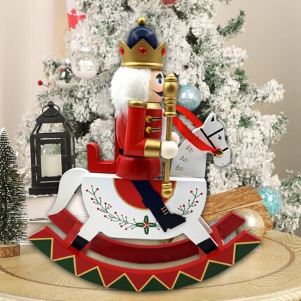 Wooden Rocking Horse Nutcracker, 30.5cm Traditional Nutcracker Soldier, Christmas Desktop Decoration Ornament