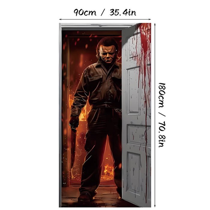 Halloween Witch and Crow Polyester Door Cover - Dark Spooky Festival Horror Atmosphere Porch Decorative Hanging Cloth - Image 3