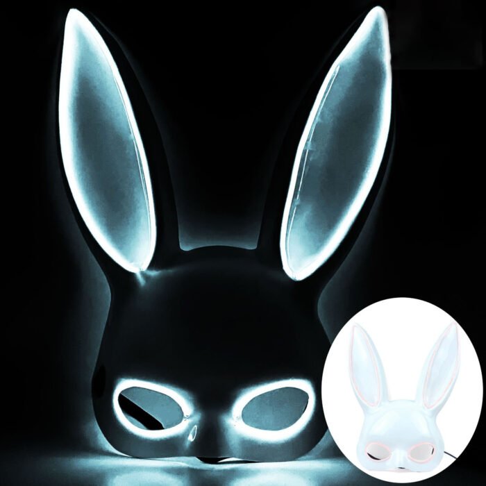 Glowing LED bar party atmosphere props - half-face long-eared rabbit, ghost face, clown for Halloween costume COSPLAY - Image 3