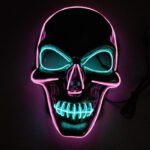 LED light-up mask with stitched-mouth and large-eyed skull design – a prop for escape room performances - Image 3