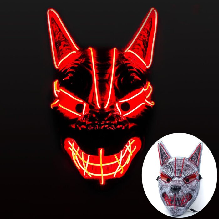 Halloween LED Full - Face Light - Up Mask, Suitable for Men and Women's Parties, Wolf Head EL Ghost Face, Scary and Frightening for Dance Parties - Image 3