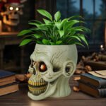 Skull-shaped resin flower pot ornaments: Halloween novel and creative green plant pots, scary decorations - Image 3