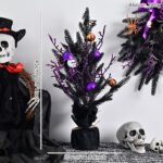 Halloween Purple Artificial Skull, Spider & Pumpkin Horror Scene Decoration Wreath - Image 4