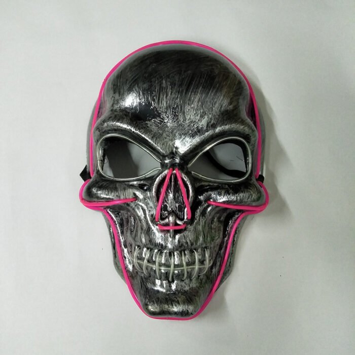 LED light-up mask with stitched-mouth and large-eyed skull design – a prop for escape room performances - Image 4