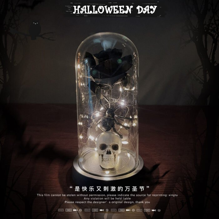 Halloween Immortal Flower Glass Lampshade Skull Creative Horror Ornament – Escape Room Small Night Light - Image 2