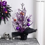 Halloween Purple Artificial Skull, Spider & Pumpkin Horror Scene Decoration Wreath - Image 5