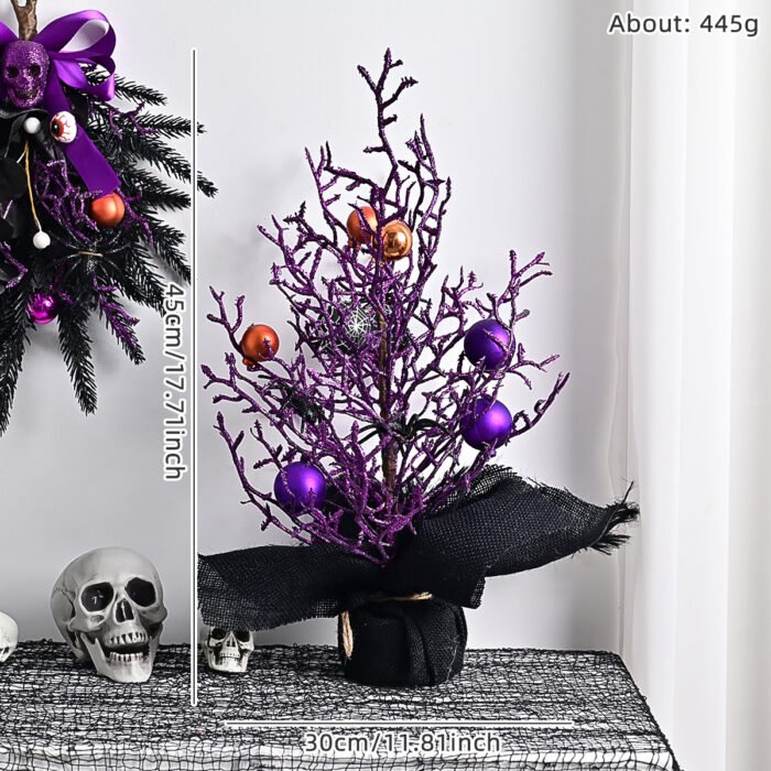 Halloween Purple Artificial Skull, Spider & Pumpkin Horror Scene Decoration Wreath - Image 5