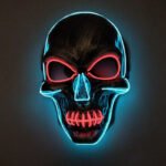 LED light-up mask with stitched-mouth and large-eyed skull design – a prop for escape room performances - Image 5