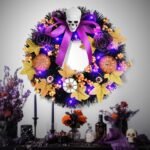 Halloween wreath: artificial skulls, Christmas balls, horror party decorations, door hangings, purple wreaths - Image 6