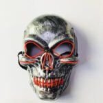 LED light-up mask with stitched-mouth and large-eyed skull design – a prop for escape room performances - Image 6