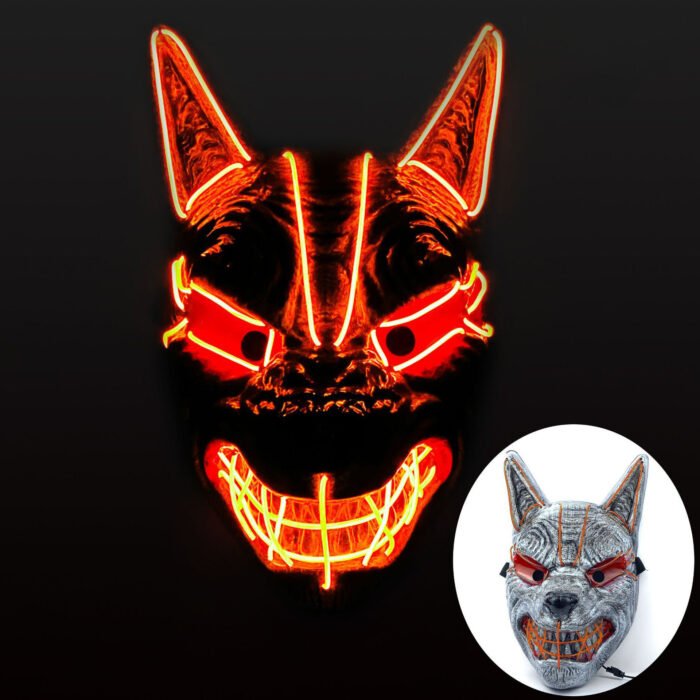 Halloween LED Full - Face Light - Up Mask, Suitable for Men and Women's Parties, Wolf Head EL Ghost Face, Scary and Frightening for Dance Parties - Image 5
