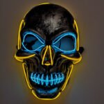 LED light-up mask with stitched-mouth and large-eyed skull design – a prop for escape room performances - Image 7