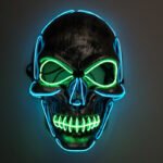 LED light-up mask with stitched-mouth and large-eyed skull design – a prop for escape room performances - Image 8