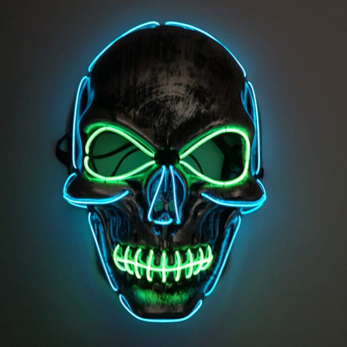 LED light-up mask with stitched-mouth and large-eyed skull design – a prop for escape room performances - Image 8