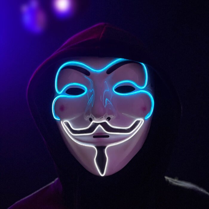 LED Light - Up Mask, Cold Light Dual - Color V for Vendetta, Halloween Performance, Dance Party, PVC - Image 7