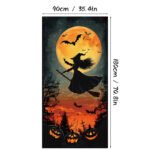 Halloween Witch and Crow Polyester Door Cover - Dark Spooky Festival Horror Atmosphere Porch Decorative Hanging Cloth - Image 9