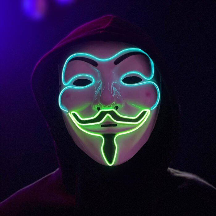 LED Light - Up Mask, Cold Light Dual - Color V for Vendetta, Halloween Performance, Dance Party, PVC - Image 8