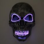 LED light-up mask with stitched-mouth and large-eyed skull design – a prop for escape room performances - Image 9