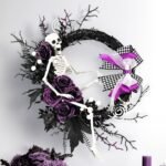Halloween Purple Artificial Skull, Spider & Pumpkin Horror Scene Decoration Wreath - Image 12