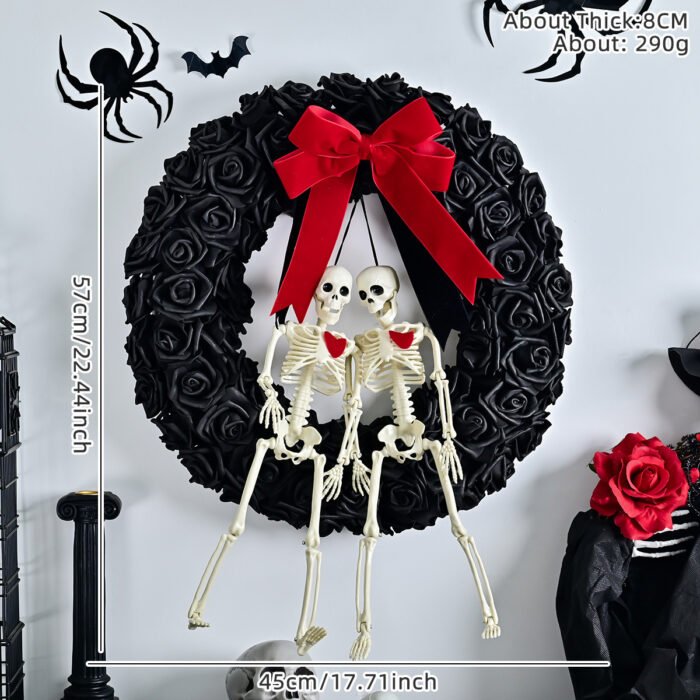 Halloween Purple Artificial Skull, Spider & Pumpkin Horror Scene Decoration Wreath - Image 13