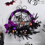 Halloween Purple Artificial Skull, Spider & Pumpkin Horror Scene Decoration Wreath - Image 14