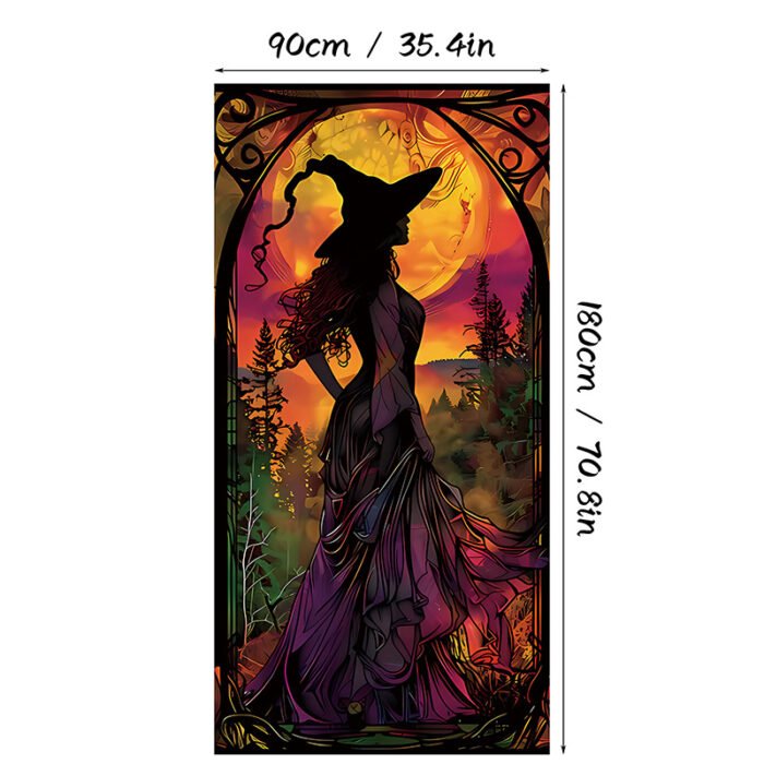 Halloween Witch and Crow Polyester Door Cover - Dark Spooky Festival Horror Atmosphere Porch Decorative Hanging Cloth - Image 15