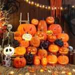 Halloween Ambiance Squad! Plastic pumpkin lanterns with multiple shapes.
