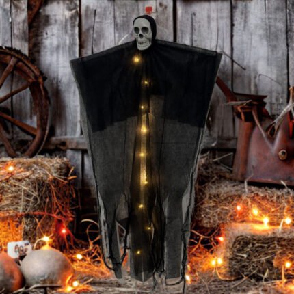 Halloween Light-Up Skull Hanging Ghost Outdoor Yard Decoration