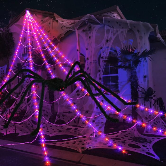 Halloween Purple & Orange LED String Lights: Outdoor Porch Spooky Decor with Skeleton Accents - Image 1