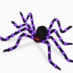 Giant LED - Lit Plush Spider: Halloween Decor with Purple Lights & Glowing Red Eyes - Image 2