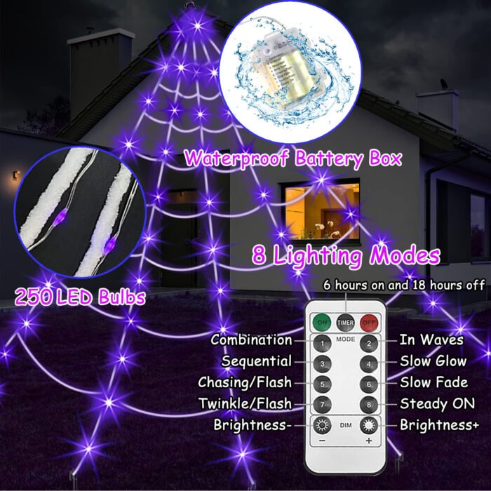 Halloween Purple & Orange LED String Lights: Outdoor Porch Spooky Decor with Skeleton Accents - Image 2