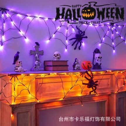 Indoor Halloween funny atmosphere prop decorative lights, party venue decoration spider web lights