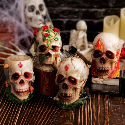 Diverse Halloween skull ornaments, rose skull resin handicrafts for the Ghost Festival, decorations for a terrifying atmosphere