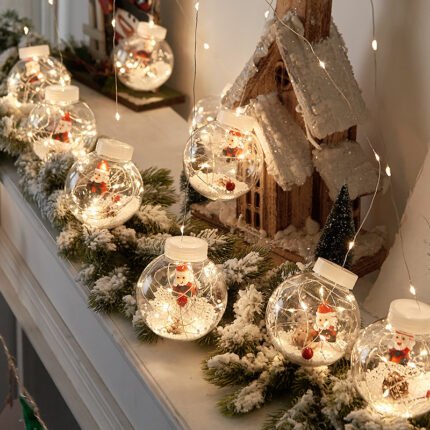 LED Christmas Wishing Ball Curtain Lights: Santa, Snowman Christmas Window Romantic Hanging Decor for Atmosphere
