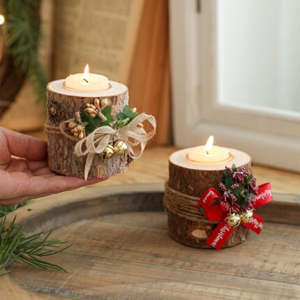 Solid Wood Christmas Candle Holders—festive decorative lamp bases, fragrance containers, candle pedestals, and cup holders, perfect for candlelit dinner setups.