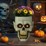 Skull-shaped resin flower pot ornaments: Halloween novel and creative green plant pots, scary decorations - Image 5