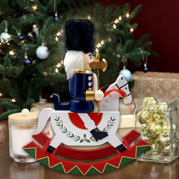 Wooden Rocking Horse Nutcracker, 30.5cm Traditional Nutcracker Soldier, Christmas Desktop Decoration Ornament - Image 3