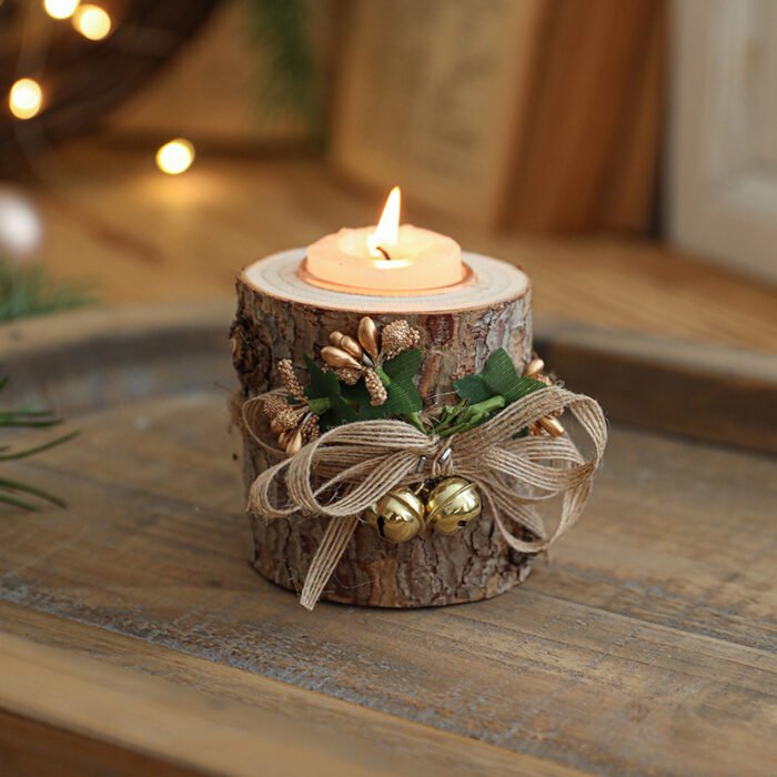 Solid Wood Christmas Candle Holders—festive decorative lamp bases, fragrance containers, candle pedestals, and cup holders, perfect for candlelit dinner setups. - Image 2