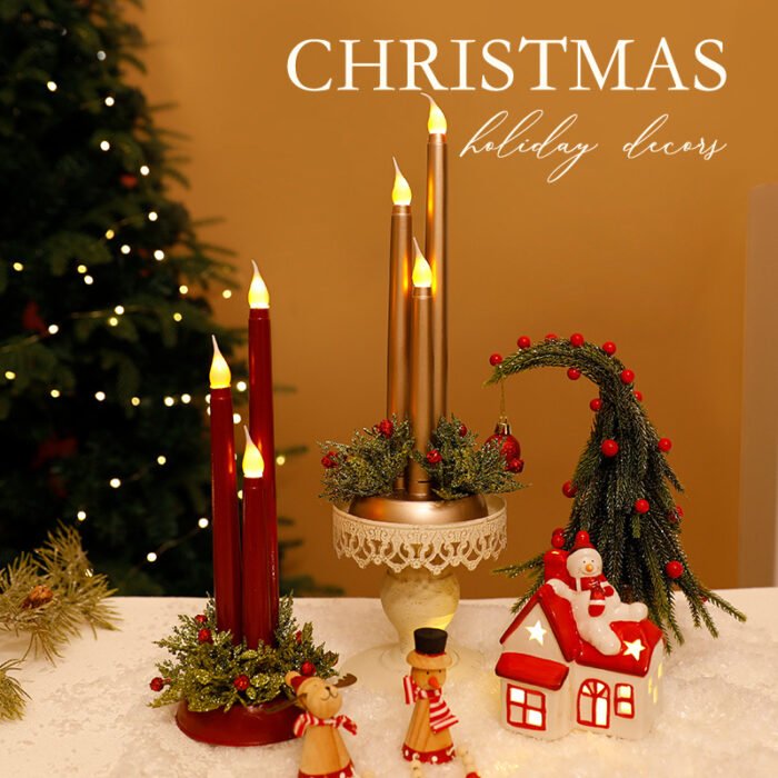 New - style LED Electronic Candles, Simulation Christmas Props, Smooth - surface Long Candles, Christmas Decoration Ornaments - Image 3