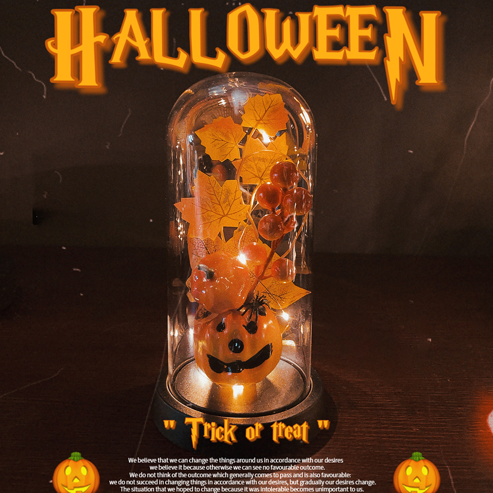 主图03 Halloween Glass Lampshade Pumpkin Flower Horror Ornament, Escape Room Decoration, Small Night Light - Image 1