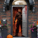 Halloween Witch and Crow Polyester Door Cover - Dark Spooky Festival Horror Atmosphere Porch Decorative Hanging Cloth