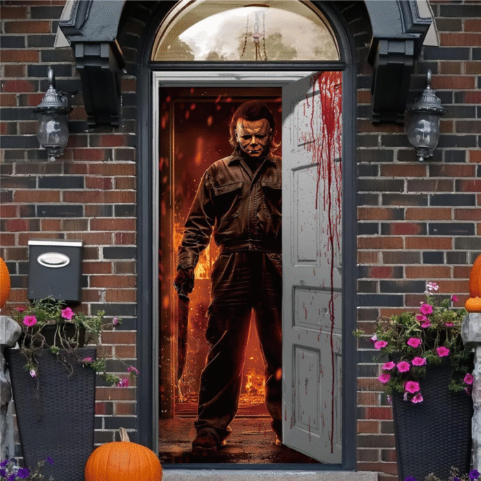 Halloween Witch and Crow Polyester Door Cover - Dark Spooky Festival Horror Atmosphere Porch Decorative Hanging Cloth - Image 1