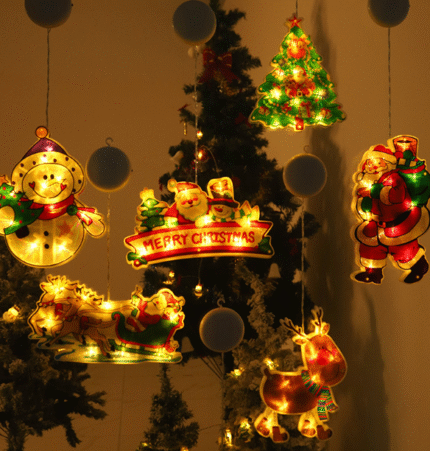 Suction Cup LED Christmas Decorative Lights | Star, Christmas Tree, Bell & Snowman Designs | Window Fairy Lights