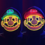 LED Cold Light Glowing Mario (Super Mario) Mask, Cartoon Game Anime Themed, for Masquerade Balls, Parties and Performances, EL